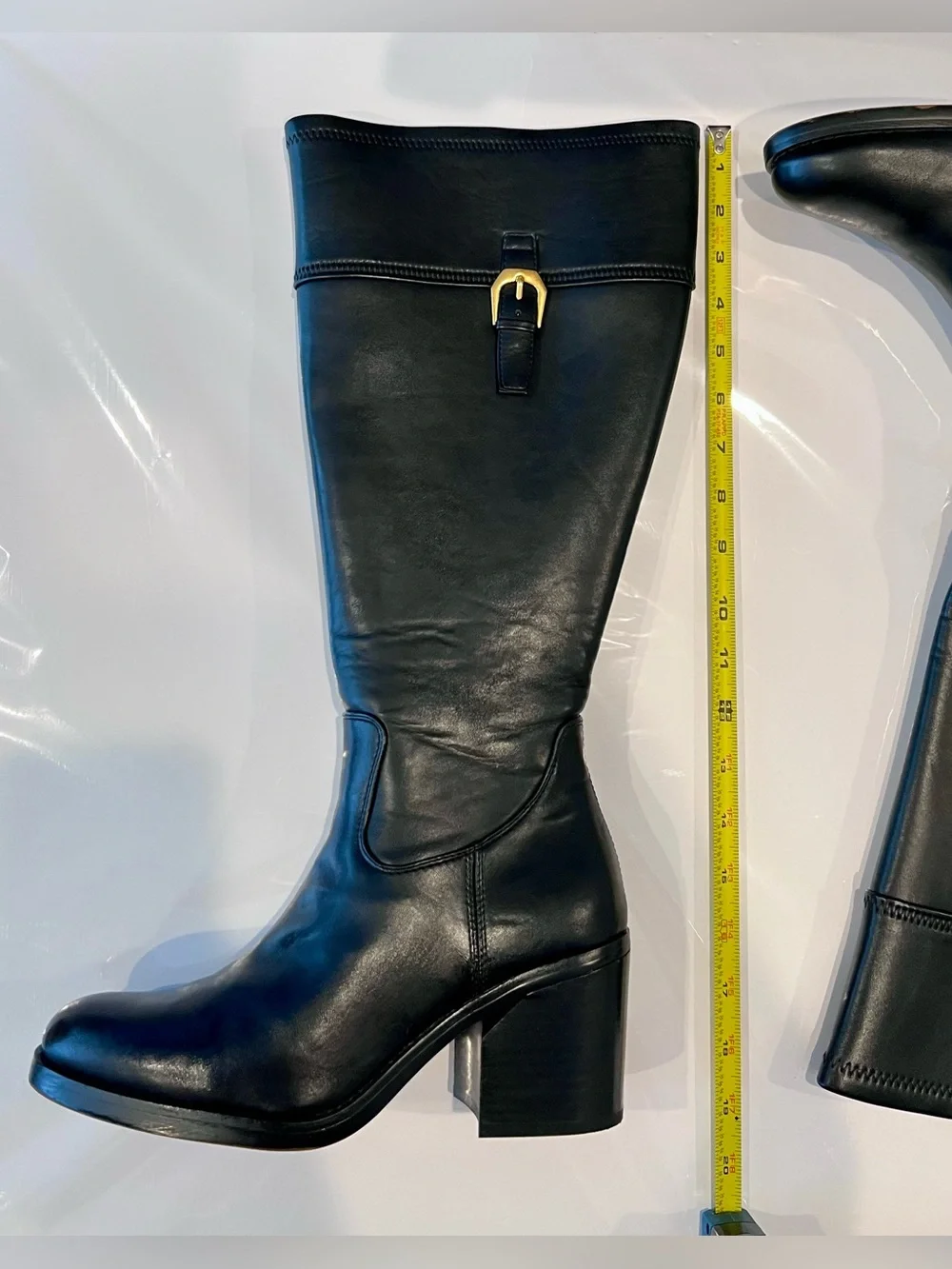 Franco Sarto “Adabella” Black Over-the-Knee Leather Block Heel Boot with Buckle